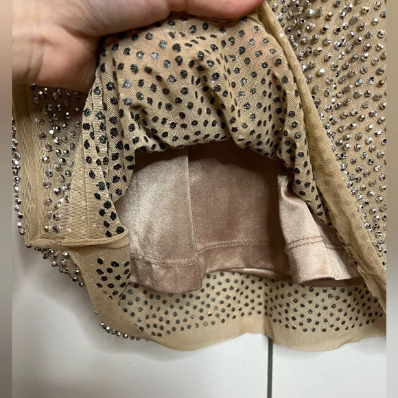 Cache - Silver beaded tan mini dress, sparkly - size 2 - Picture 5 of 7